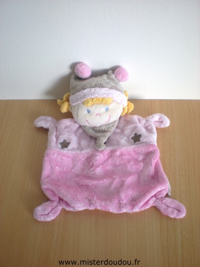 Doudou Lutin Nicotoy Rose etoiles et bonnet  marron 