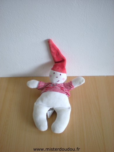 Doudou Lutin Petit bateau Blanc rouge Des traces sur la partie blanche ne sont pas parties au lavage - petit prix -