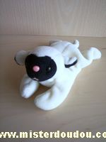 Doudou Mouton 0 Ecru noir, yeux billes noirs nez en plstic rose et fil rose pour la bouche 