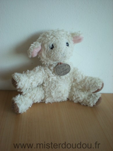 Doudou Mouton Doudou et compagnie Blanc interieur des oreilles rose bout des pattes marron 