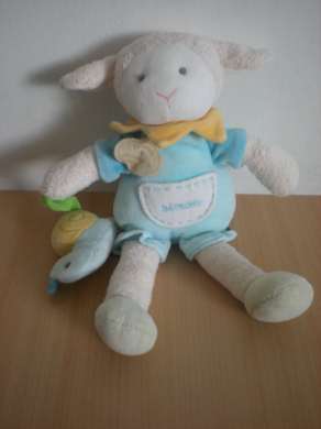 Doudou Mouton Doudou et compagnie Simon le mouton bleu jaune 