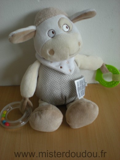 Doudou Mouton Mots d enfants Gris beige foulard blanc anneau hochet anneau dentaire 