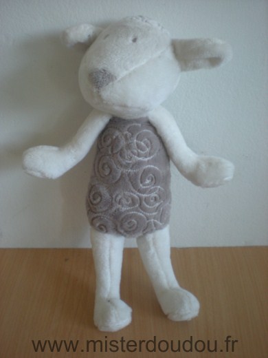 Doudou Mouton Obaibi okaidi Blanc gris spirales 