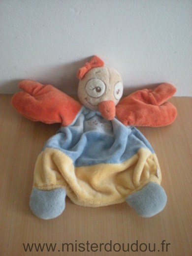 Doudou Oiseau Noukie s Bleu jaune ailes oranges Ses ailes font un bruit de papier