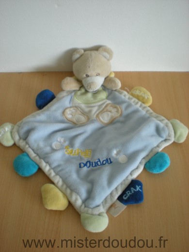 Doudou Ours Baby nat Bleu jaune super doudou 