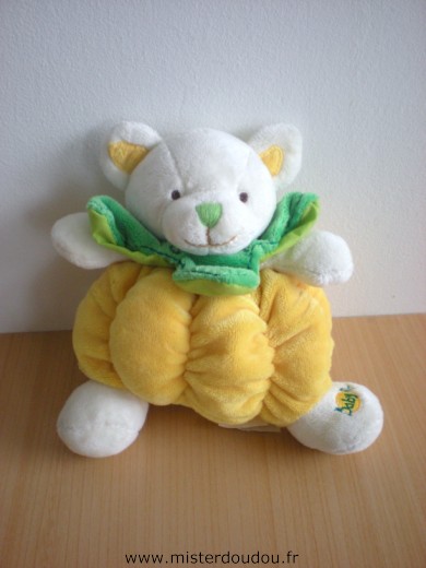 Doudou Ours Baby nat Jaune vert blanc 