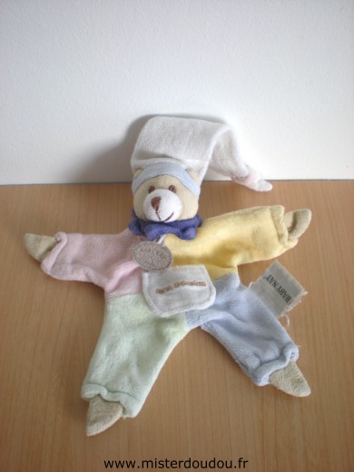 Doudou Ours Baby nat Rose jaune vert mauve 