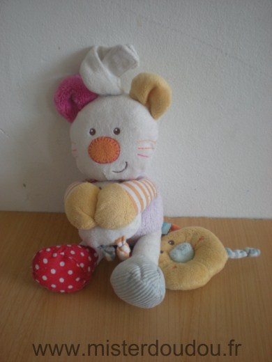 Doudou Ours Bébérêve Mauve jaune rouge 