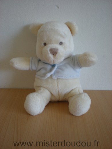 Doudou Ours Disney Winnie ecru pull bleu 