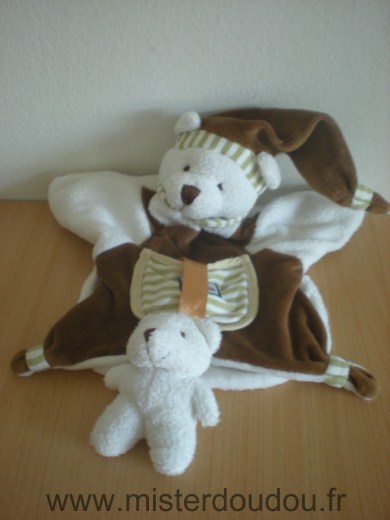 Doudou Ours Doudou et compagnie Blanc marron poche avec bebe ours 