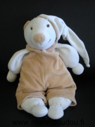 Doudou Ours Doudou et compagnie Blanc salopette marron 