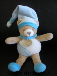 Doudou Ours Doudou et compagnie Bleu blanc marron 