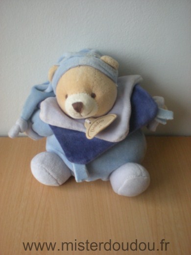 Doudou Ours Doudou et compagnie Bleu mauve Une trace sur le coté