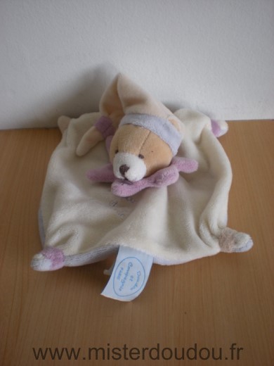 Doudou Ours Doudou et compagnie Ecru bleu mauve 