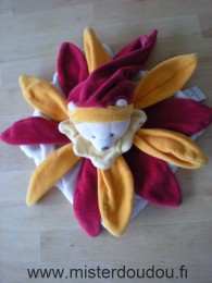 Doudou Ours Doudou et compagnie Ecru rouge orange col jaune Doudou ours fleur collector