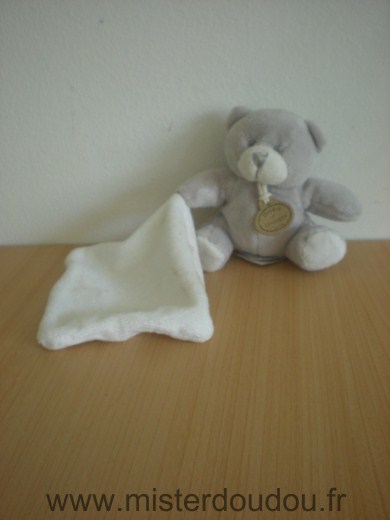 Doudou Ours Doudou et compagnie Gris mouchoir blanc 