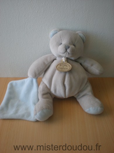 Doudou Ours Doudou et compagnie Gris mouchoir bleu 