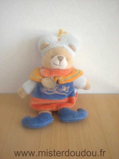 Doudou Ours Doudou et compagnie Indidous bleu orange 