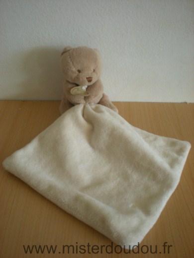 Doudou Ours Doudou et compagnie Marron mouchoir beige 