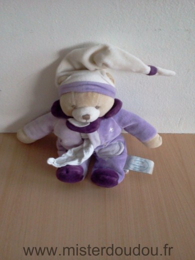 Doudou Ours Doudou et compagnie Mauve mouchoir blanc 