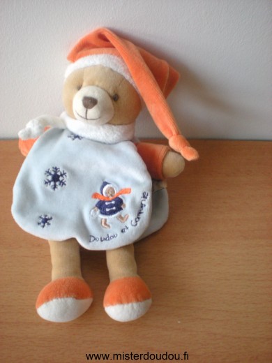 Doudou Ours Doudou et compagnie Orange bleu  beige 