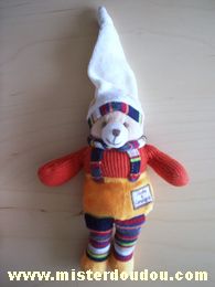 Doudou Ours Doudou et compagnie Orange rouge bonnet écru 