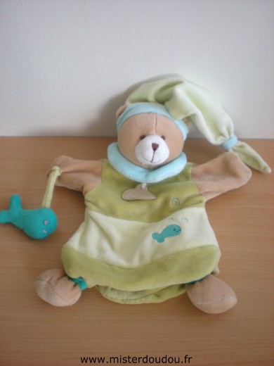 Doudou Ours Doudou et compagnie Théodore vert poisson bleu 