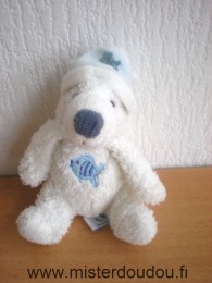 Doudou Ours Gipsy Blanc bonnet bleu poisson bleu 