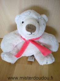 Doudou Ours Gipsy Blanc écharpe rose 