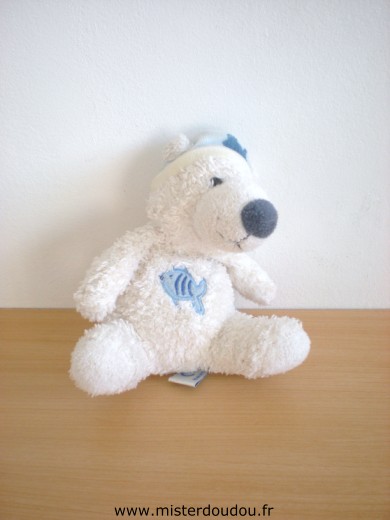 Doudou Ours Gipsy Blanc poisson bleu 