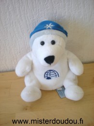 Doudou Ours Gipsy Igloonous blanc bonnet bleu 