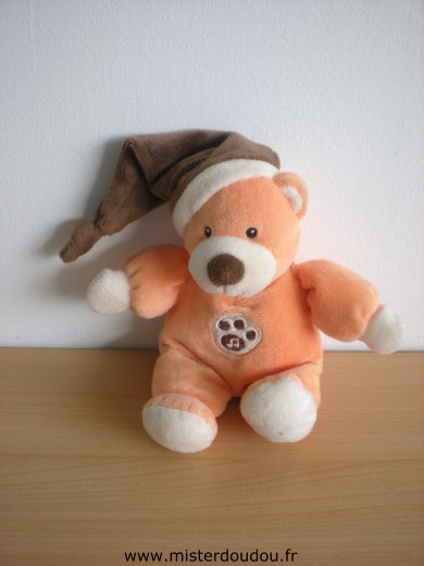 Doudou Ours Gipsy Orange bonnet marron 