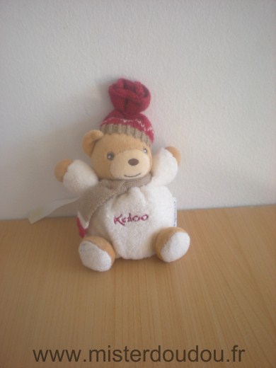 Doudou Ours Kaloo Blanc bonnet rouge 