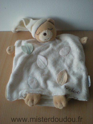 Doudou Ours Kaloo Ecru beige vert feuilles pure 