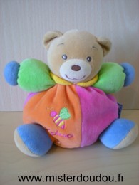 Doudou Ours Kaloo Orange fushia vert bleu abeille brodée 