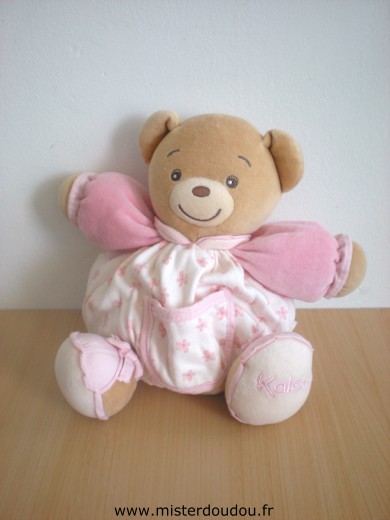 Doudou Ours Kaloo Rose blanc motifs fleurs roses 