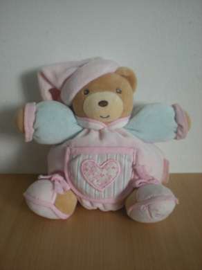 Doudou Ours Kaloo Rose bleu coeur rose 