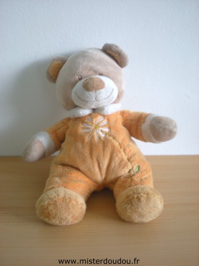 Doudou Ours Kiabi baby Orange avec fleur margueritte 