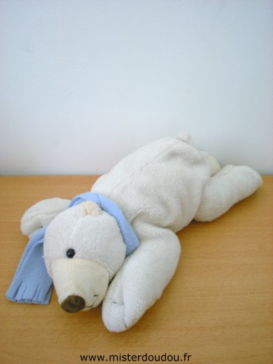 Doudou Ours - Marque non connue - Beige echarpe bleue 