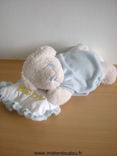 Doudou Ours - Marque non connue - Ecru bleu coussin baby blanc bleu 