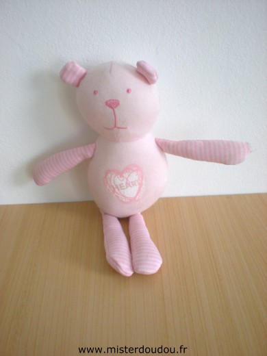 Doudou Ours - Marque non connue - Rose et rayé rose Imprimé heart avec un coeur sur le ventre