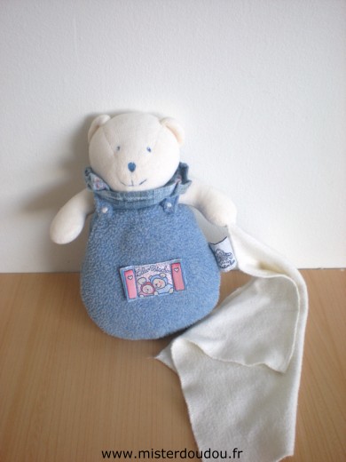 Doudou Ours Moulin roty Bleu mouchoir blanc lila et patachon 