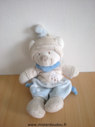 Doudou Ours Nicotoy Beige bleu 