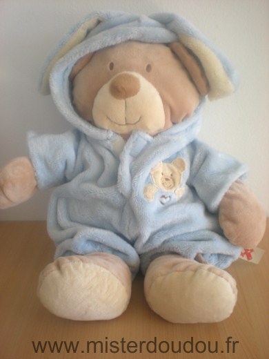 Doudou Ours Nicotoy Beige  habit de lapin bleu 