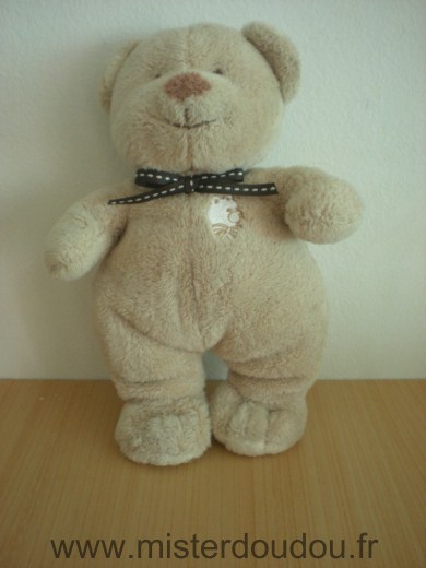 Doudou Ours Nicotoy Beige tete ours ruban marron 