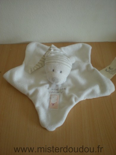 Doudou Ours Nicotoy Blanc les petits pois du poulailler bonnet raye 