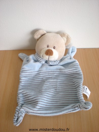 Doudou Ours Nicotoy Bleu rayures grises 