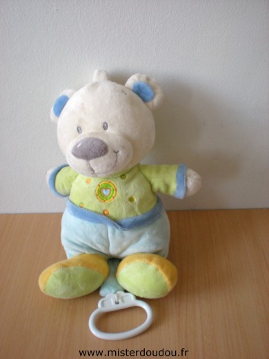 Doudou Ours Nicotoy Bleu vert avec coeur 