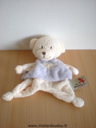 Doudou Ours Nicotoy Ecru gilet mauve coeur ecru 