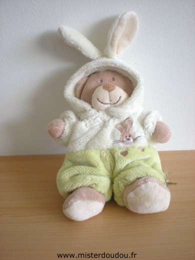 Doudou Ours Nicotoy Ours deguisé en lapin vert 